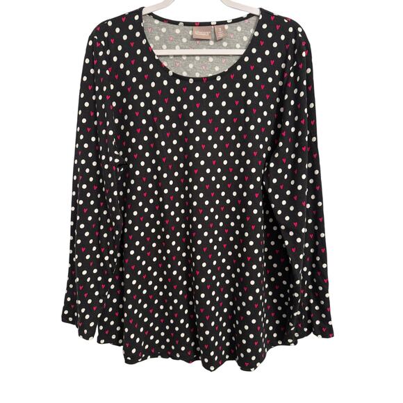 Chico's Women's XL Whimsigoth Heart Polka Dot Long Sleeve Cotton Modal Shirt - Picture 1 of 12